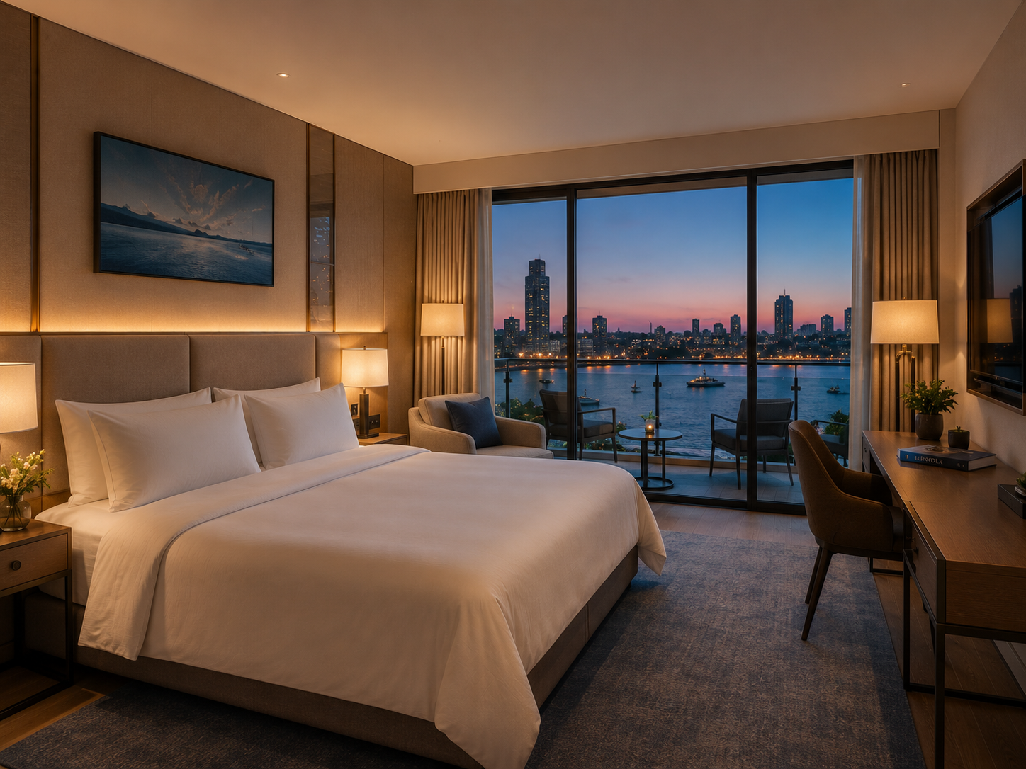 Spacious suite with balcony at an Auckland waterfront hotel