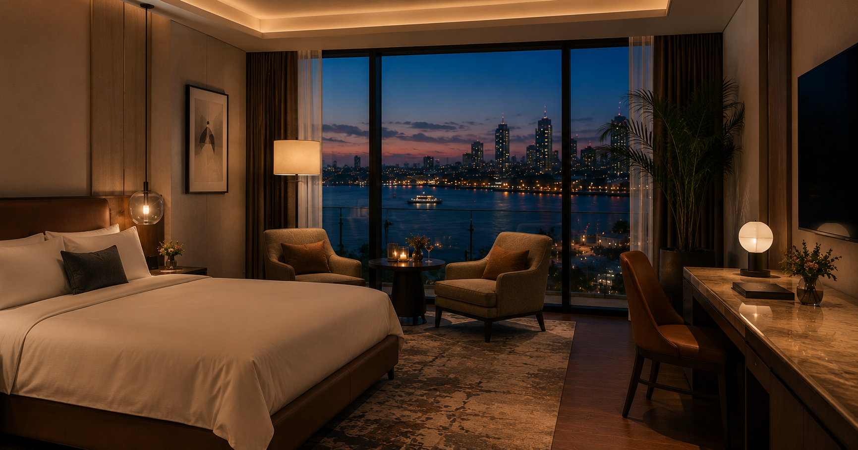 Romantic king room at a waterfront Auckland hotel